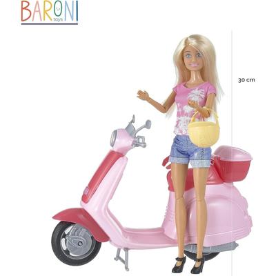 TEMU Baroni Toys Anlily Doll With Pink Mobile Scooter With Stand And Accessories, Girl Doll With Removable Helmet And Opening Suitcase, Game For Girls 3 4 5 6 7 Years Image