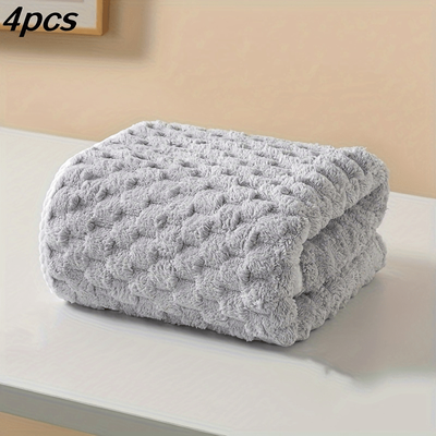 TEMU 4-pack Modern Coral Fleece Bath Towels, Pattern, Super Absorbent 10 Gsm Cotton Blend, Quick-dry Non-woven Fabric, Oblong Shape Image