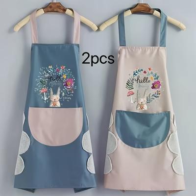 TEMU 2pcs/1pc Multifunctional Cute Rabbit Kitchen Apron With Hand Wipe - Suitable For Cooking, Cleaning And Outdoor Us Image