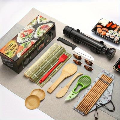 TEMU Sushi Making Kit, 21 In 1 Sushi Roller Maker Bazooker Kit With Bamboo Mats, Chef's Knife, Chopsticks, Sauce Dishes, Rice Spreader, Avocado Slicer For Beginners, Family, , Home Image