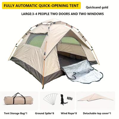 TEMU Portable Folding Quick-dry Tent, Double Layer Thickened Uv Protection Outdoor Camping Tent; Suitable For Hiking, Park, Beach, Fishing, And Hunting For 2- Image