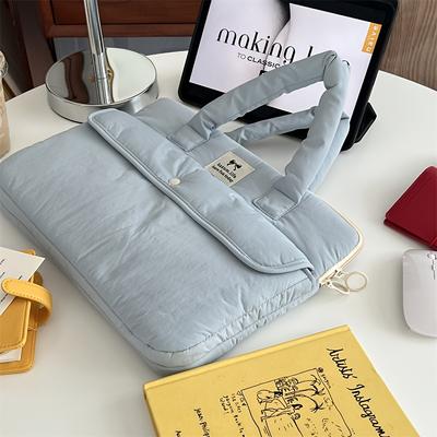 "TEMU 1pc Light Blue Quilted Portable Tablet & Laptop Sleeve - Shockproof Polyester Case With Handle For 11", 13", 15" Devices, , Soft Protective Storage Bag For Ipad & Tablets" Image