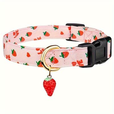 TEMU Adjustable Fruit Print Pet Collar With Metal Pendant - Durable Polyester, Hand-wash Only - Ideal For Small To Large Dogs And Cats Image