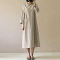 Femmes Robe Longue Maxi Robe Robes en coton et lin Robe Décontractée Mode Extérieur Soirée Fête Coupe régulière Uni manche longue Col ras du cou Vin Vert Véronèse Kaki Été
