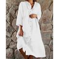 Femmes Robe Longue Maxi Robe Robes en coton et lin Robe Décontractée Mode Extérieur Soirée Fête Coupe régulière Uni Manche 3/4 Col montant Rose vif Blanche Grise Été