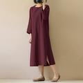 Femmes Robe Longue Maxi Robe Robes en coton et lin Robe Décontractée Mode Extérieur Soirée Fête Coupe régulière Uni manche longue Col ras du cou Vin Vert Véronèse Kaki Été