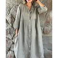 Femmes Robe Longue Maxi Robe Robes en coton et lin Robe Décontractée Mode Extérieur Soirée Fête Coupe régulière Uni Manche 3/4 Col montant Rose vif Blanche Grise Été