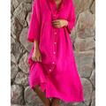 Femmes Robe Longue Maxi Robe Robes en coton et lin Robe Décontractée Mode Extérieur Soirée Fête Coupe régulière Uni Manche 3/4 Col montant Rose vif Blanche Grise Été