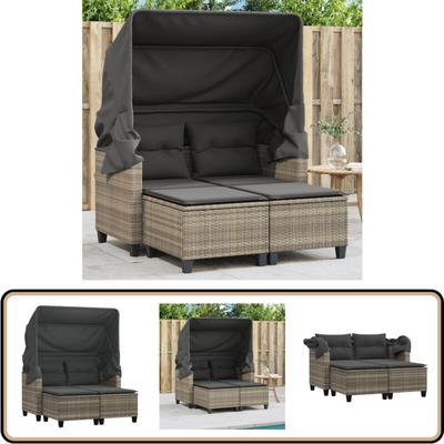 Gartensofa 2-Sitzer mit Dach und Hockern Hellgrau Poly Rattan - Gartensofa - Outdoor Möbel Image