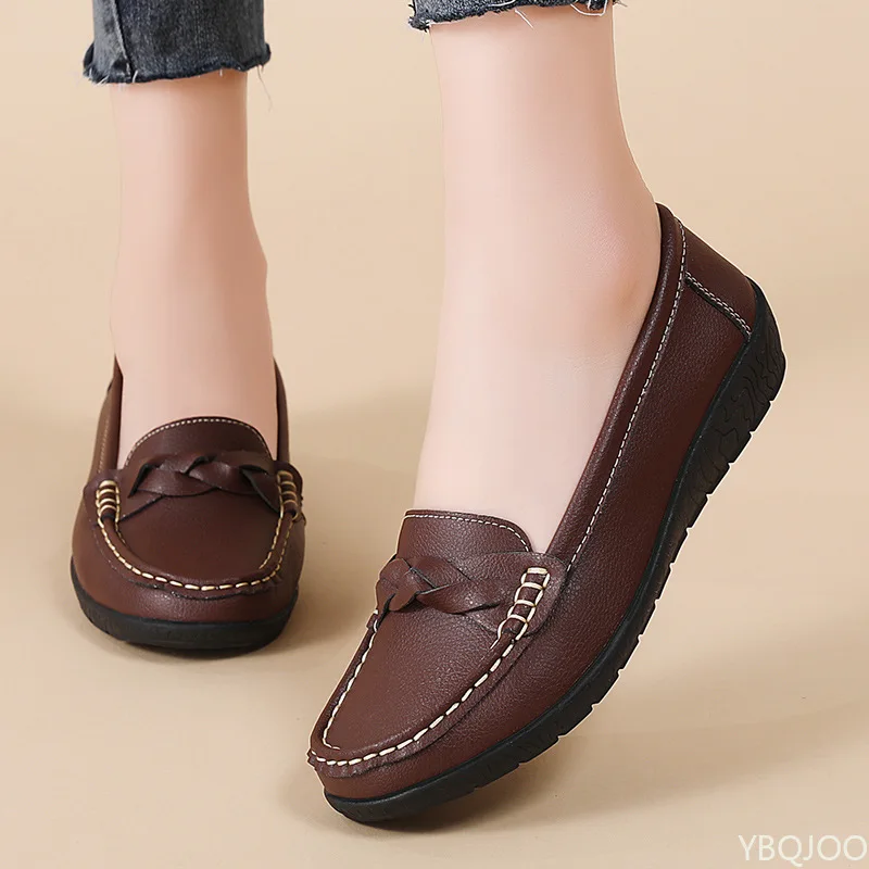 Frauen Weiche sohle Leder schuhe Neue Casual Runde kopf Faulenzer Weibliche Weiße mom Wohnungen Leichte damen schuhe Zapatos De Mujer ﻿