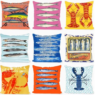 Bunte Sardine Hummer Fisch Ozean Tier Kissenbezug Auto Dekokissen Fall für Sofa Auto Image