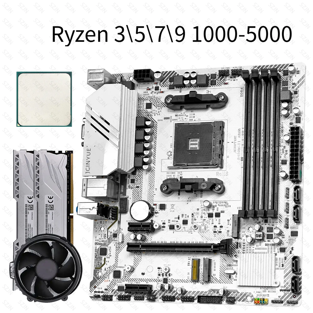 B450M Motherboard-Set mit CPU-Kühler Ryzen R3\R5\R7 DDR4 Dual Channel Support M2 NVME 4xSATA3.0 PCIE Protocol WIFI Gaming Combo Image
