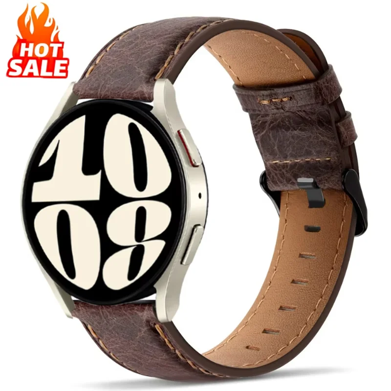 Echtes Lederarmband für Samsung Galaxy Watch 7/FE/4/6/classic/5/5 Pro Retro-Armband 20 mm 22 mm Band Huawei Gt 5-4-3-pro-2-2e Image