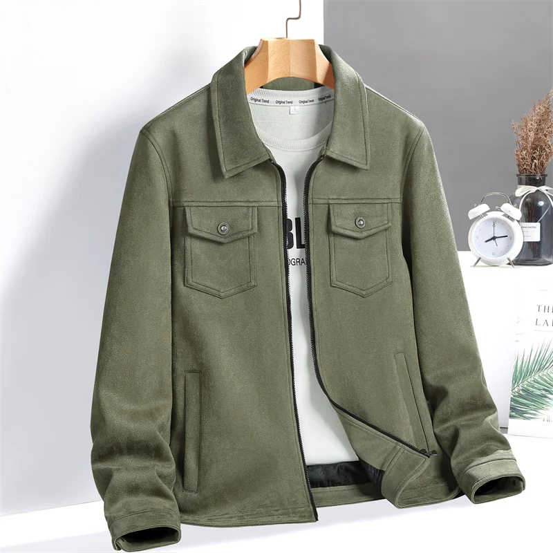 Herren-Wildledermantel, Herbst 2025, hübscher Trend, einfarbig, Business-Casual-Reversjacke, Hirschleder, M-4XL, Modeboutique