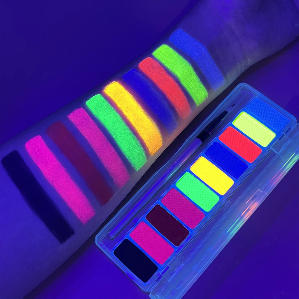 10 Farben Glow Fluoreszierendes Neon Gesicht Körperkunst Farbe UV Glow Körperbemalung Halloween Party Kostüm Schönheit Make-up Kosmetik