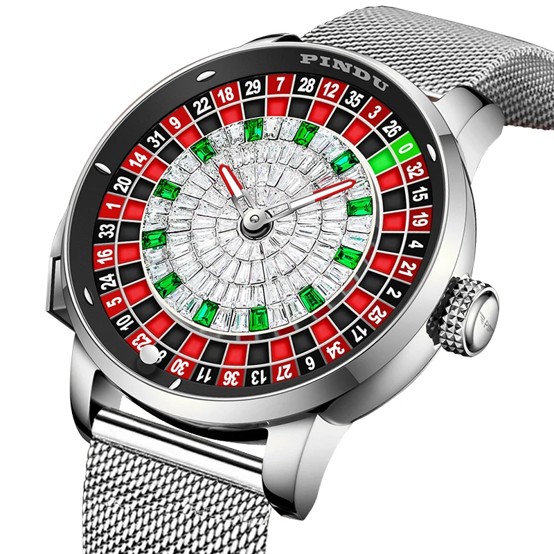 NH35 Mechanische Uhren Herren PINDU Russische Glücksspiel Tisch Roulette Knopf Stil Automatische Rotierenden Diamant Leuchtende Männer Uhr Image