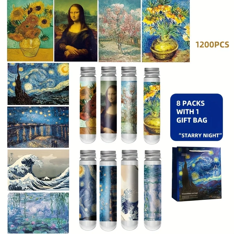 8 packs of mini puzzles 1200pcs adult challenge eight categories of puzzle sets including 10X15cm gift bags Van Gogh paintings