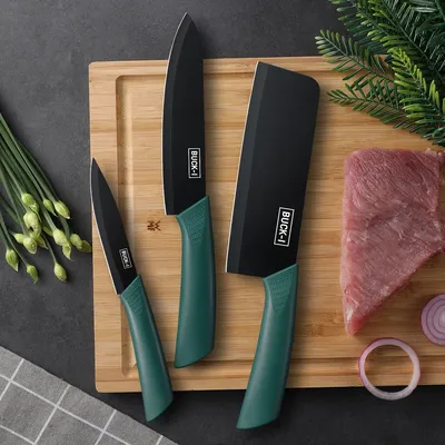 3pcs-set Kitchen Knife Set Chef Knife Black Steel Vegetable Knife Black Fruit Knife Household Kitchen Knife Black Blade