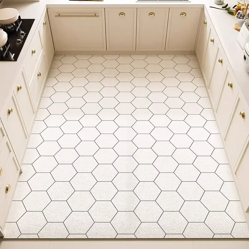 Teppich für die Küche, rutschfest, ölbeständig, PVC-Leder, Bodenmatte, abwischbar, leicht zu reinigen, wasserdichte Fußmatten, große Teppiche Image