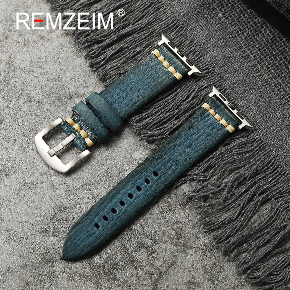 Retro-Echtleder-Uhrenarmband für Apple Watch 10, 9, 8, 7, 6, 5, 4, 3, Ultra SE 2, Armband für iWatch 49/46/45/44/42 mm, 41/40/38 mm Image