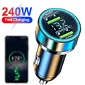 Caricabatteria da auto da 240 W Adattatore a ricarica rapida con 2 porte USB per iPhone Samsung Xiaomi Caricabatterie a ricarica rapida con display digitale