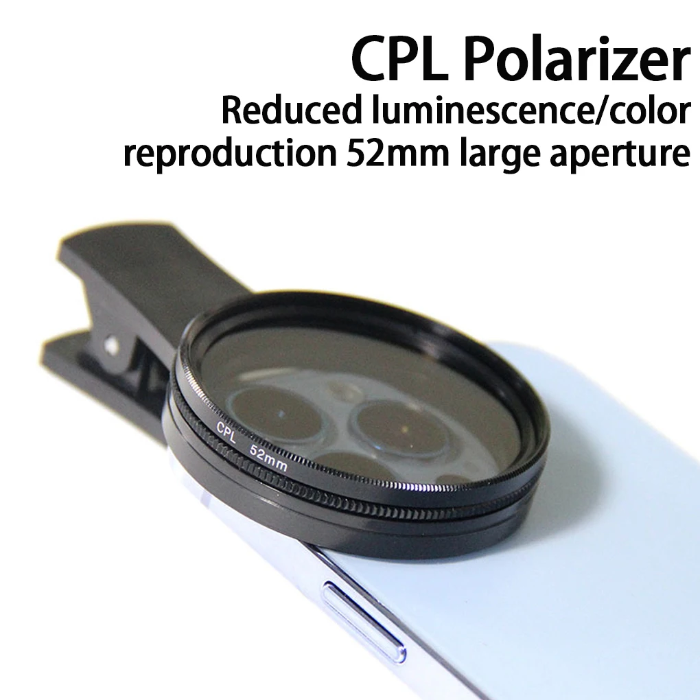 Filtro polarizzatore circolare CPL clip-on Filtro clip per obiettivo fotocamera per telefono da 52 mm per telefono universale e obiettivo fotocamera da 52 mm compatibile