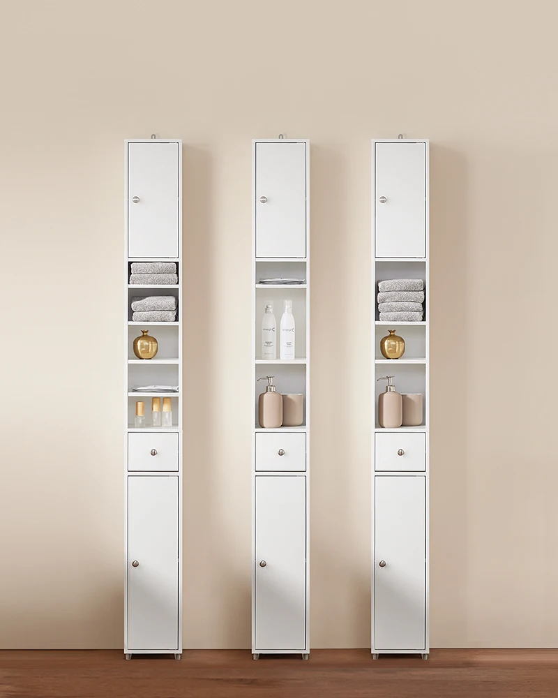 SoBuy BZR34 mobile alto con 5 scomparti Mobile bagno con 1 cassetto e ante mobile bagno Bianco BHT circa 20x180x20 cm
