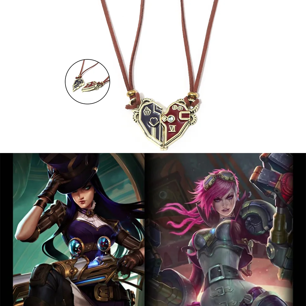 Arcane Vi Caitlyn Coppia Collana Moda Cuore di rame Puzzle Blocco Chiave Ciondolo Collana di coppia per gli amanti Gioielli di San Valentino