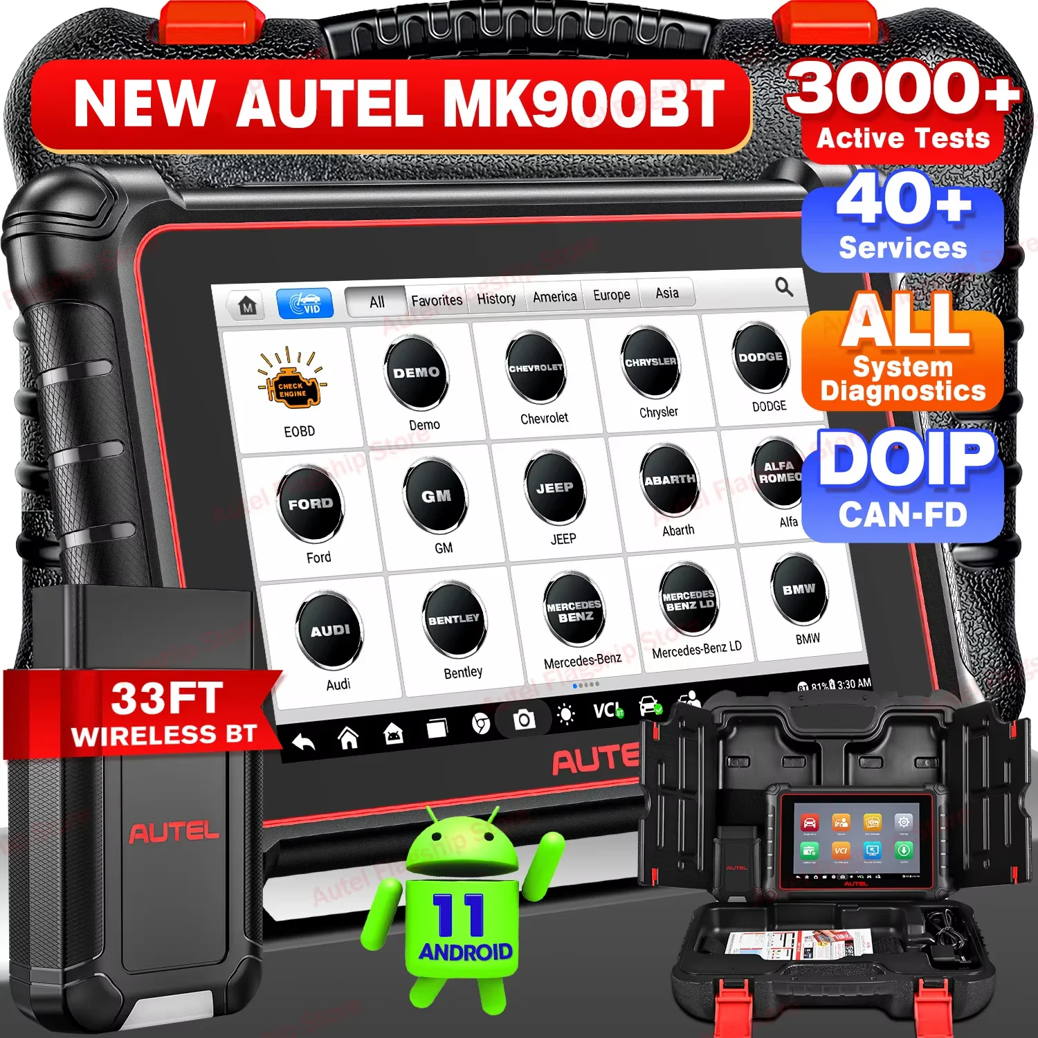 Autel MaxiCOM MK900 BT MK900BT Strumenti diagnostici per auto da 8 pollici 40+ servizi Può aggiornamento scanner FD DOIP OBD2 di MK808BT Pro MK808S