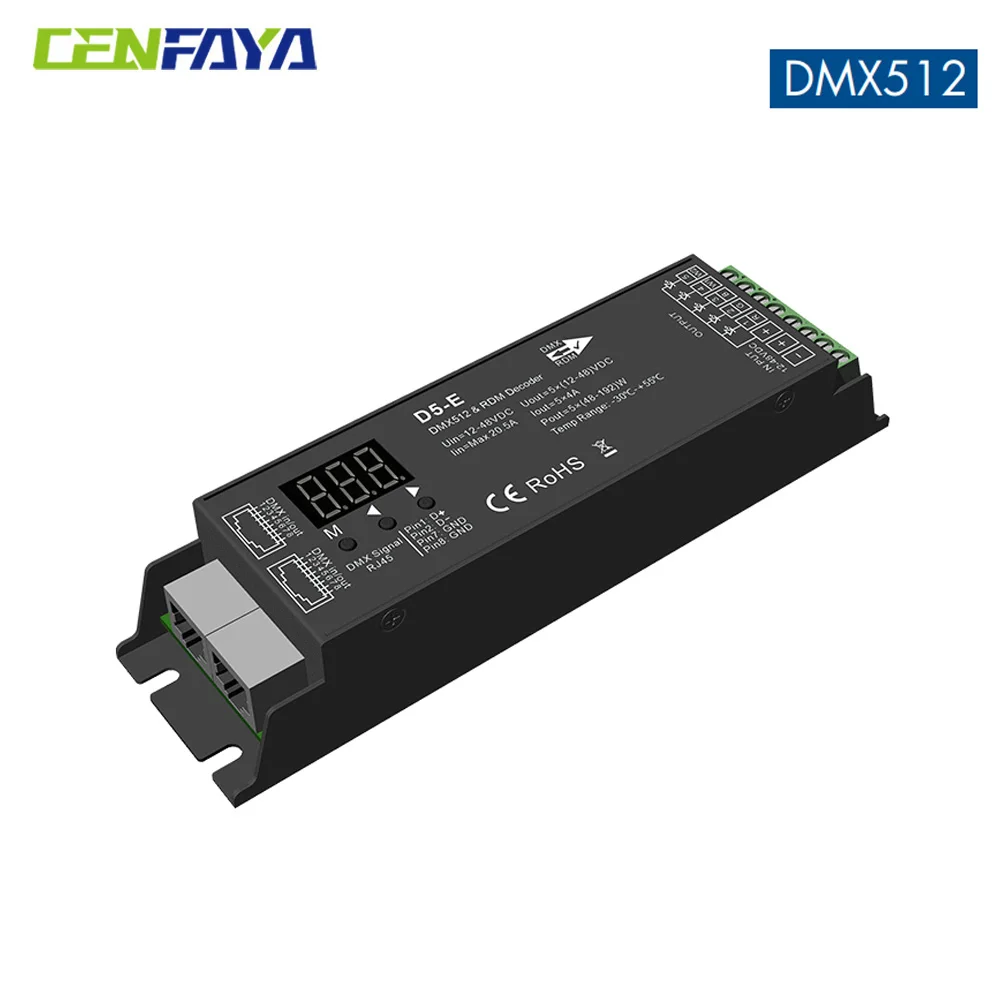 Décodeur DMX à 5 canaux avec affichage numérique RDM, pilote DMXorgDimmer, contrôleur LED PWM RGBCCT pour RGBWW RGBW LED Tech Light