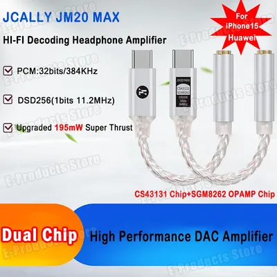 JCALLY JM20 Max Digital Audio Adapter Dual Chip CS43131+SGM8262 Chip Portable Code Amplifier Type C