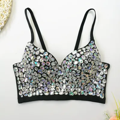 customized bright AB color diamond strapless careful machine deep V chest wrapping stage performance