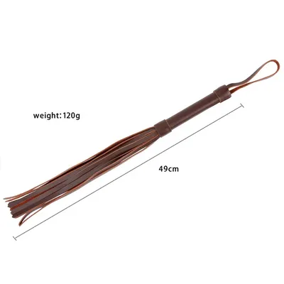 Brown Genuine Leather Horse Whip, 49CM Short Bull Whip Cowhide Horse Riding Whip Handle with Wrist