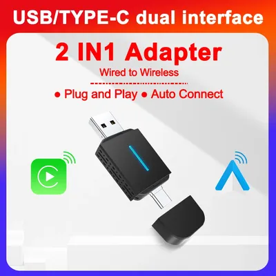 New 2In1 DongleAndroid Auto Wireless Carplay USB Bluetooth Wifi Plug and Play Type-c For Audi Benz