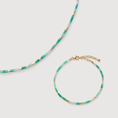 Delphi Multi Gemstone Beaded Necklace and Bracelet Set - Green Onyx