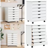 Vidaxl - Armoire roulante avec tiroirs moss blanc bois de pin solide - Meuble Roulant - Commode