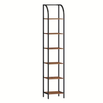 TEMU Hzuaneri Vertical Bookcase, 6 Levels Narrow Shelves, Open Shelf, Industrial Style, Metal Frame, Suitable For Study, Living Room, Bedroom, Kitchen, White/rustic Brown Image