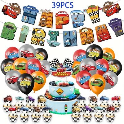 TEMU [with Authorisation] 39pcs Cars Themed Birthday Party Decoration Set - Cartoon Theme Birthday Items Including Car Decorations For Bedroom, Living Room Or Dorm Room - Christmas Or Birthday Gifts. Image