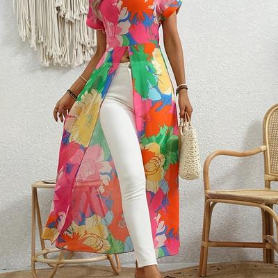 TEMU Print Maxi Dress - Vibrant Pattern, Round Neck, Hand Washable, Versatile For Casual & Formal Occasions, Long Sleeve Dresses, Apparel, Resort Fashion Style, Flowy Fabric Design Image