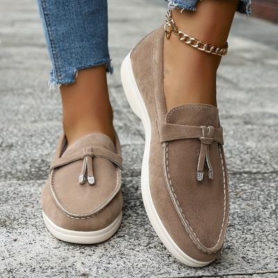 TEMU Women's Vintage Slip-on Loafers - Beige Fabric, Rubber Sole, Non-slip Flat Shoes With Decorative Buttons, , Casual Footwear|vintage Loafers|rubber Sole Shoes Image