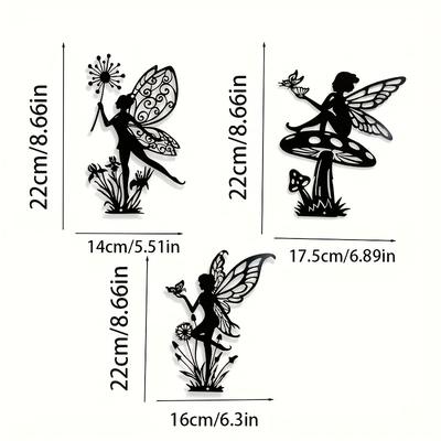 TEMU 3pcs Metal Fairy Wall Decor, Art For Indoor, Metal Outdoor Fence Hanging Decor For Home, Living Room, Bedroom, Yard, Patio, Porch Image