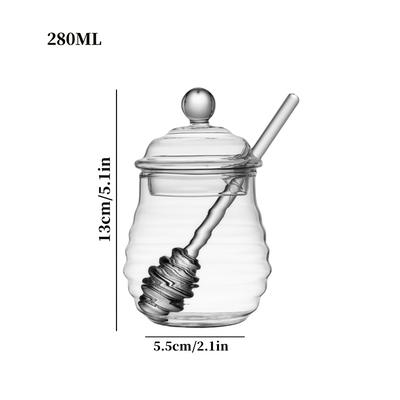 TEMU 1pc Large Capacity Transparent High Borosilicate Glass Honey Jar With Lid & Stirring Spout - Heat Resistant, Honey, Syrups, And Kitchen Storage Image