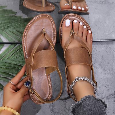 TEMU Women's Cover Flat Sandals - Casual Clip Toe Design With Adjustable Ankle Strap, Lightweight Summer Shoes For Casual Attire Image