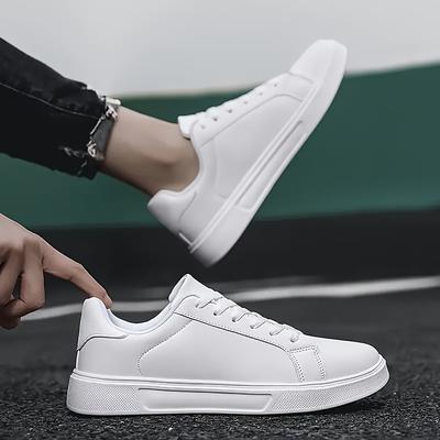 TEMU White Casual Sneakers - Durable Breathable Synthetic Upper & Eva Cushioned Sole, Comfortable Lace-up Low-top Shoes For Wear, Versatile For Gym, Office & Everyday Use, Gym Footwear | | Image
