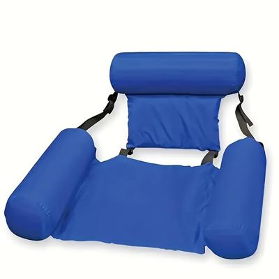 TEMU Luxurious Blue Pvc Inflatable Pool Lounge Chair - Durable, Foldable, Portable Water Hammock For Pool & Beach Parties, Chair|elegant Pool Accessory|durable Pvc Material Image