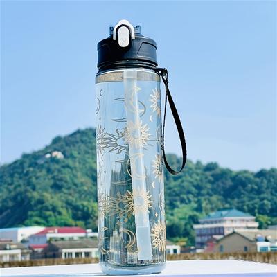 TEMU 800ml Trendy Printed With A Portable Strap, Pop-up Lid, , Stylish Straw Water Bottle, And Convenient Cup. Image