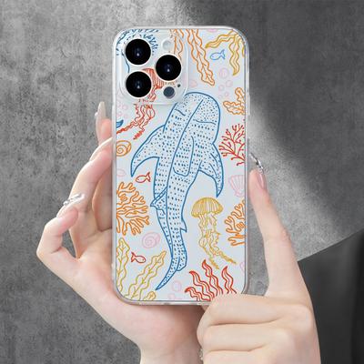 TEMU Creative Whale Cartoon Fun Pattern, 2d Flat Transparent Tpu Phone Case, Creative Fashion, Trendy Men And Women Festival Gift Phone Case Suitable For Iphone Image