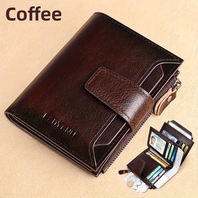 TEMU Banyanu Men's Leather Bifold Wallet: Head Layer Leather, , Multiple Card Slots, And Coin Pocket Image