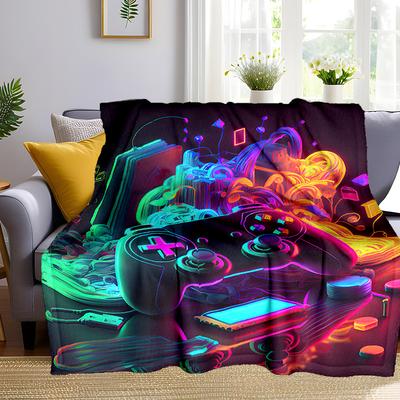 TEMU Vibrant Game Controller & Electronics Print Flannel Throw Blanket - Cozy, Lightweight & Multi-functional For All - Ideal For Bed, Sofa, Gaming & - Machine Washable, Skin-friendly Image