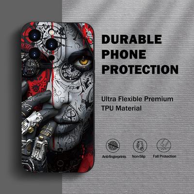 TEMU Compatible With /iphone 15/iphone 14/iphone 13/iphone 12//pro/ Phone Cases, Featuring A Creative Cartoon Design Of A Tattoo Girl, Providing Full Camera Protection, Tpu Phone Cover. Image